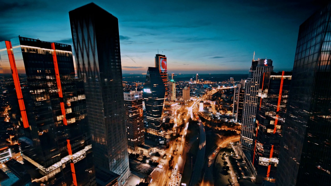 skyscrapers, buildings, sunset